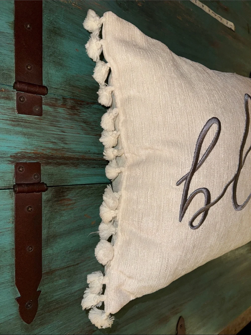 Ivory 'Blessed' Throw Pillow with Gray Script